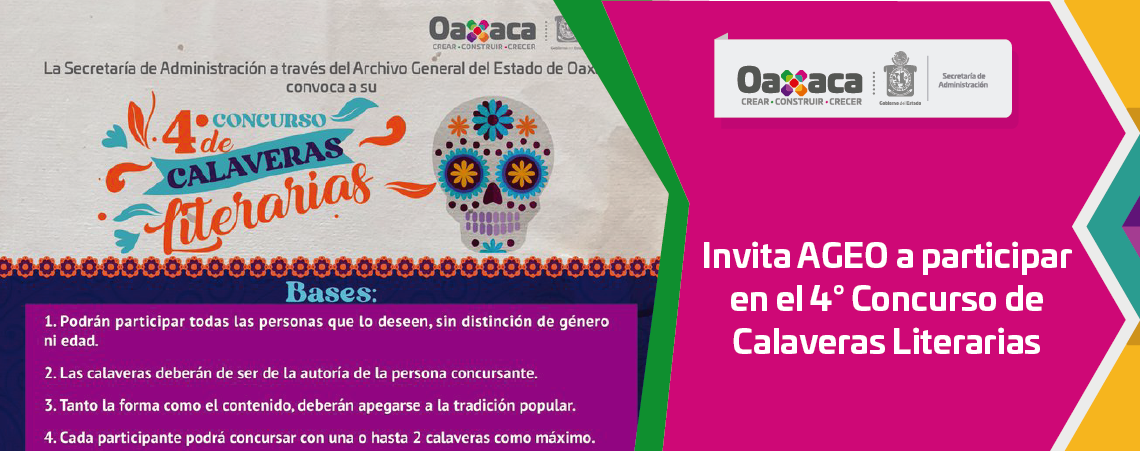 Invita AGEO a participar en el 4° Concurso de Calaveras Literarias