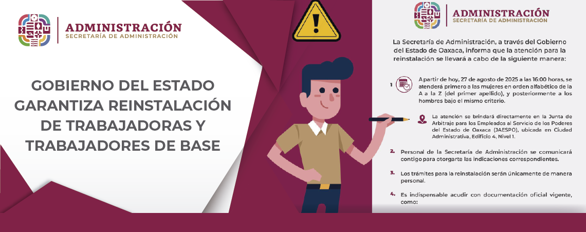 Gobierno del Estado garantiza reinstalación de trabajadoras y trabajadores de base