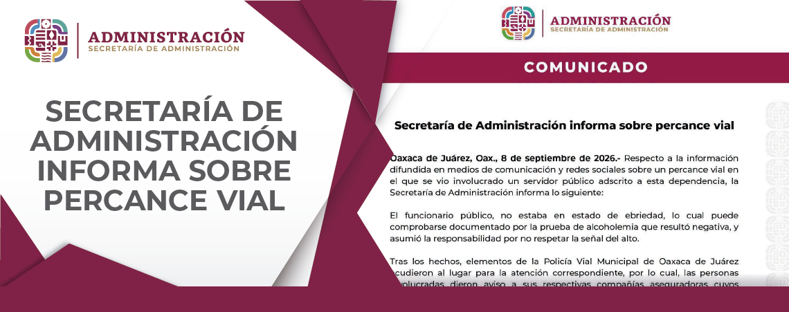 Secretaría de Administración informa sobre percance vial
