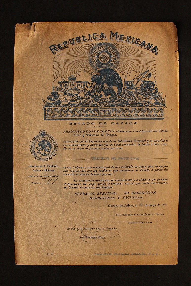 1931: formación del Comité Central y Comité Local de Sismos