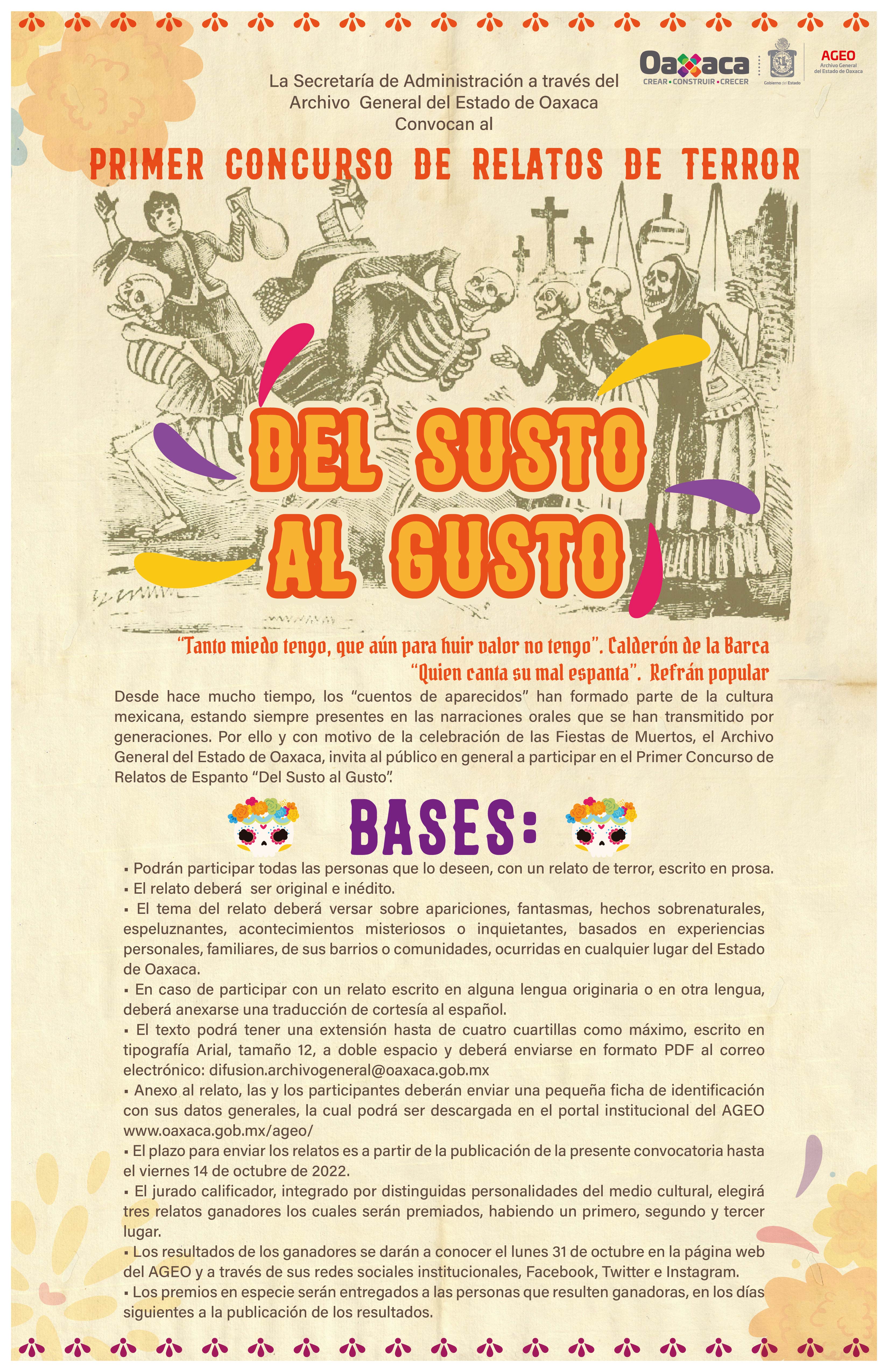 Primer concurso de Relatos de Terror “DEL SUSTO AL GUSTO” – Archivo General  del Estado de Oaxaca