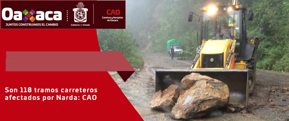 Son 118 tramos carreteros afectados por Narda: CAO. Son 118 tramos carreteros afectados por Narda: CAO.