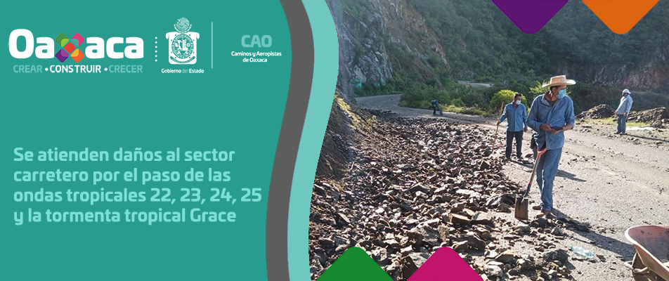 Se atienden daños al sector carretero por el paso de las ondas tropicales 22, 23, 24, 25 y la tormenta tropical Grace. Se atienden daños al sector carretero por el paso de las ondas tropicales 22, 23, 24, 25 y la tormenta tropical Grace.