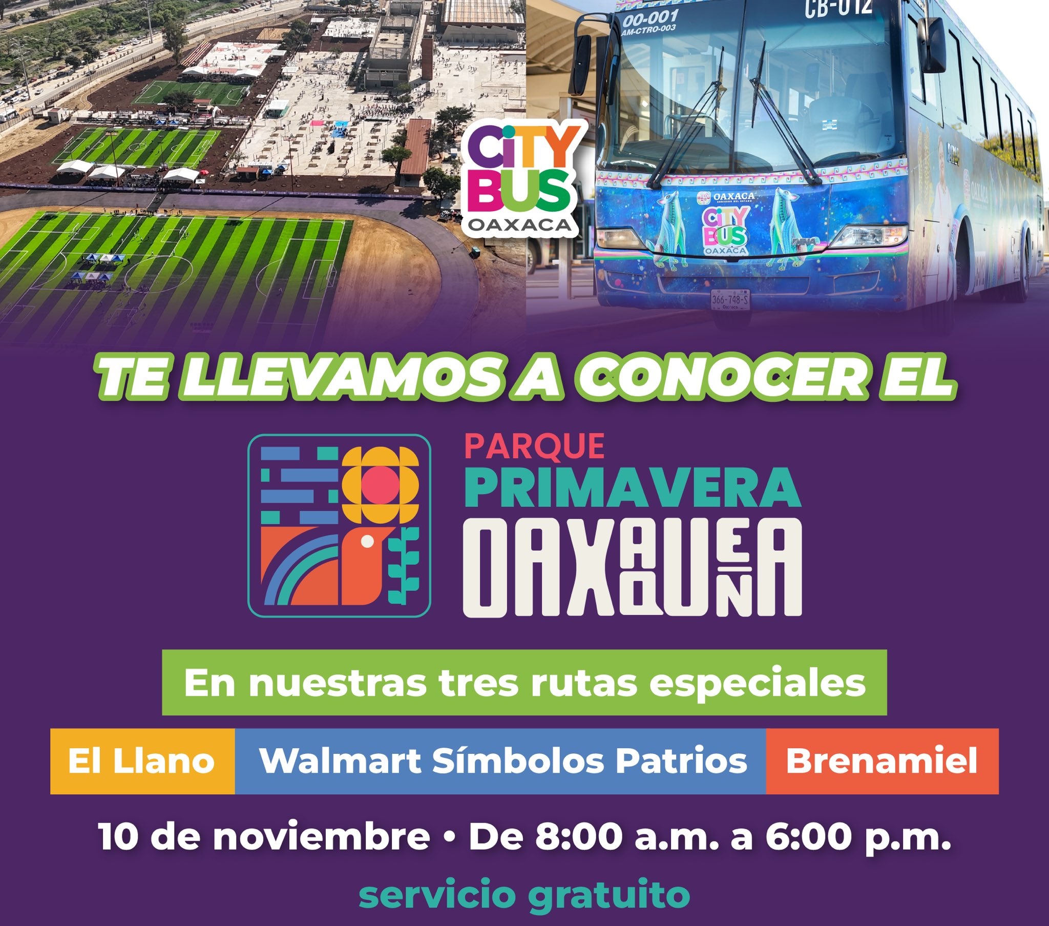 CityBus ofrece servicio gratuito por inauguración del Parque Primavera Oaxaqueña