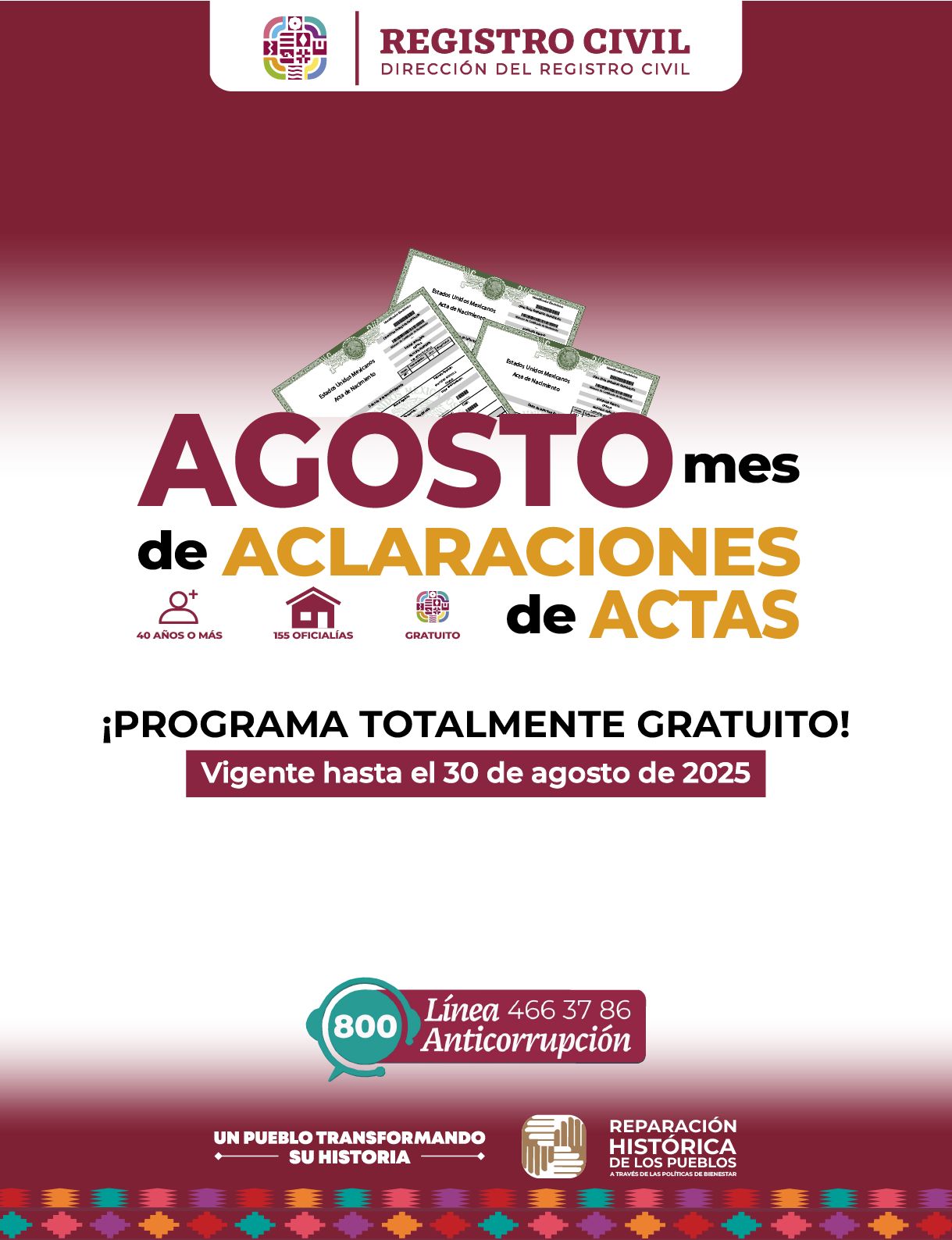 Agosto, Mes de las Aclaraciones de Actas Gratuitas en Oaxaca