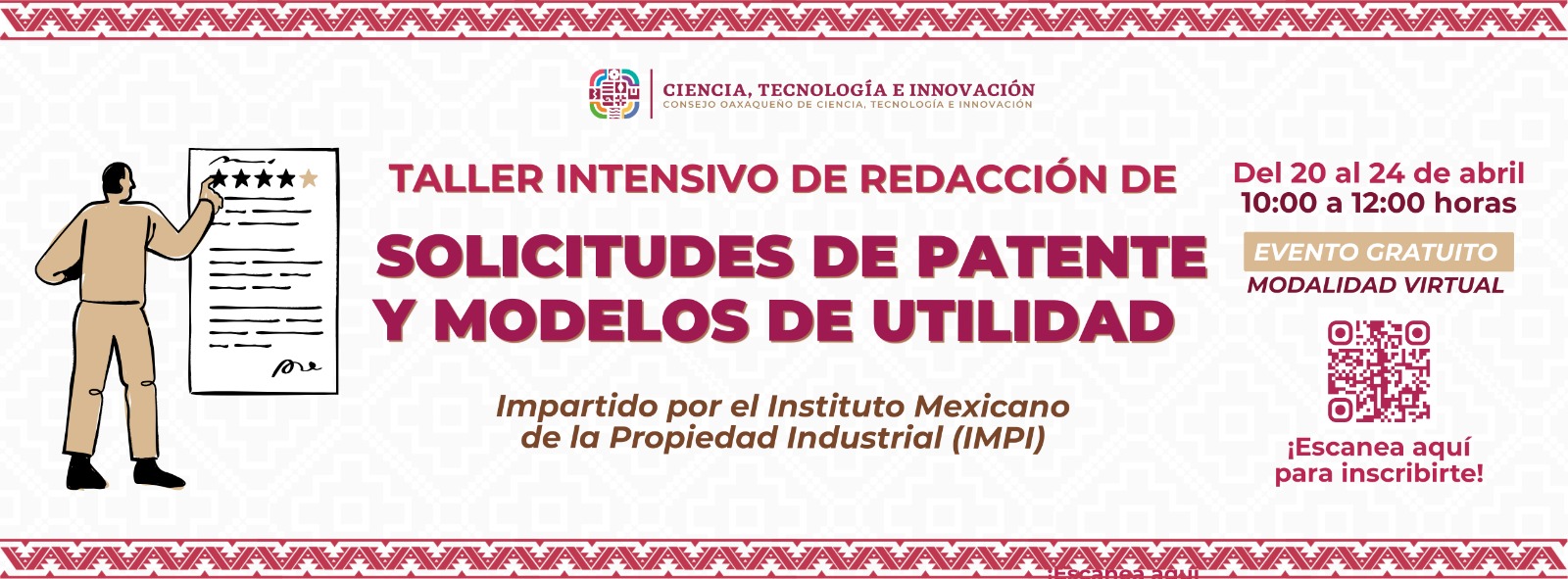 CONVOCATORIA ABIERTA “TALLER INTENSIVO DE REDACCIÓN DE SOLICITUDES DE PATENTE Y MODELOS DE UTILIDAD”