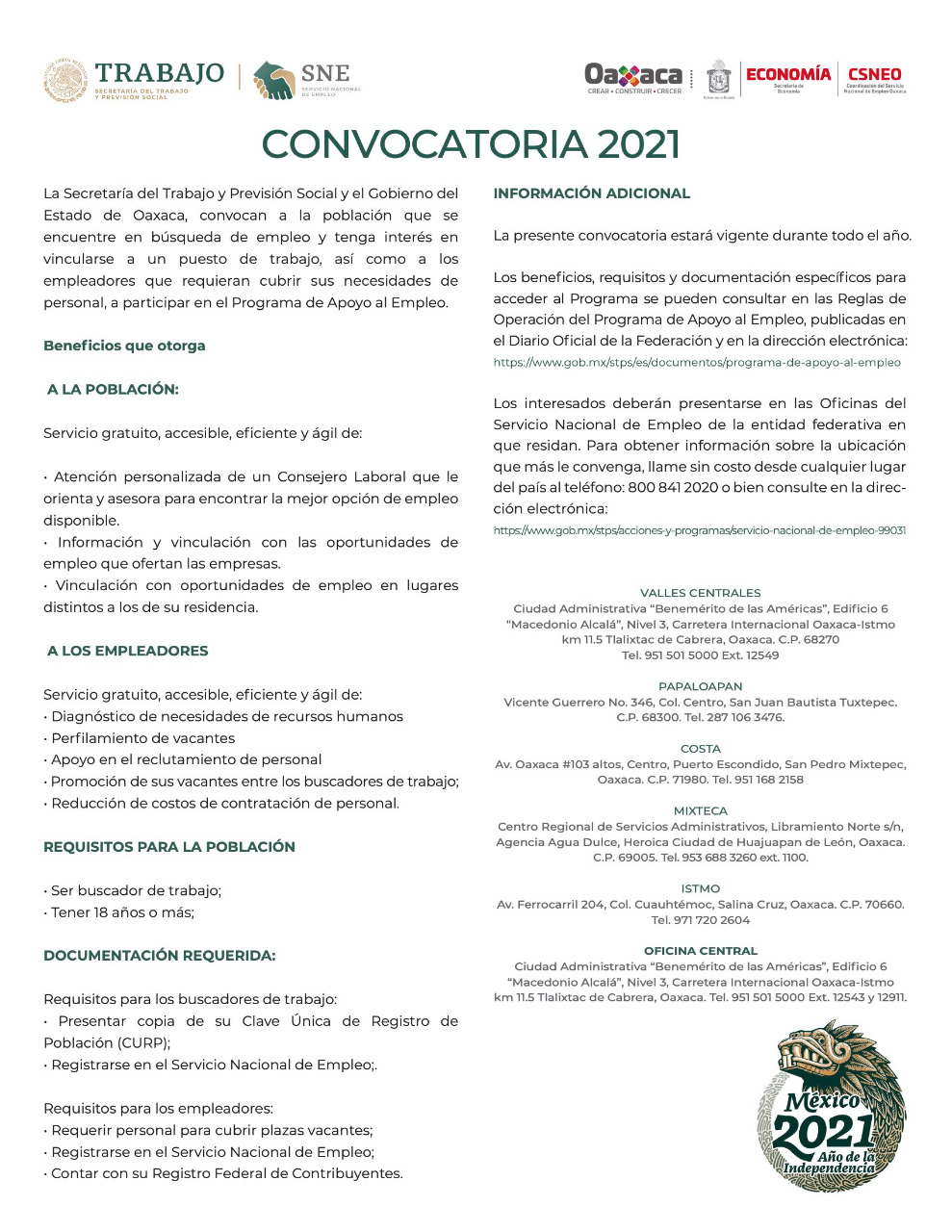 Difunde CSNEO convocatoria del Programa de Apoyo al Empleo 2021