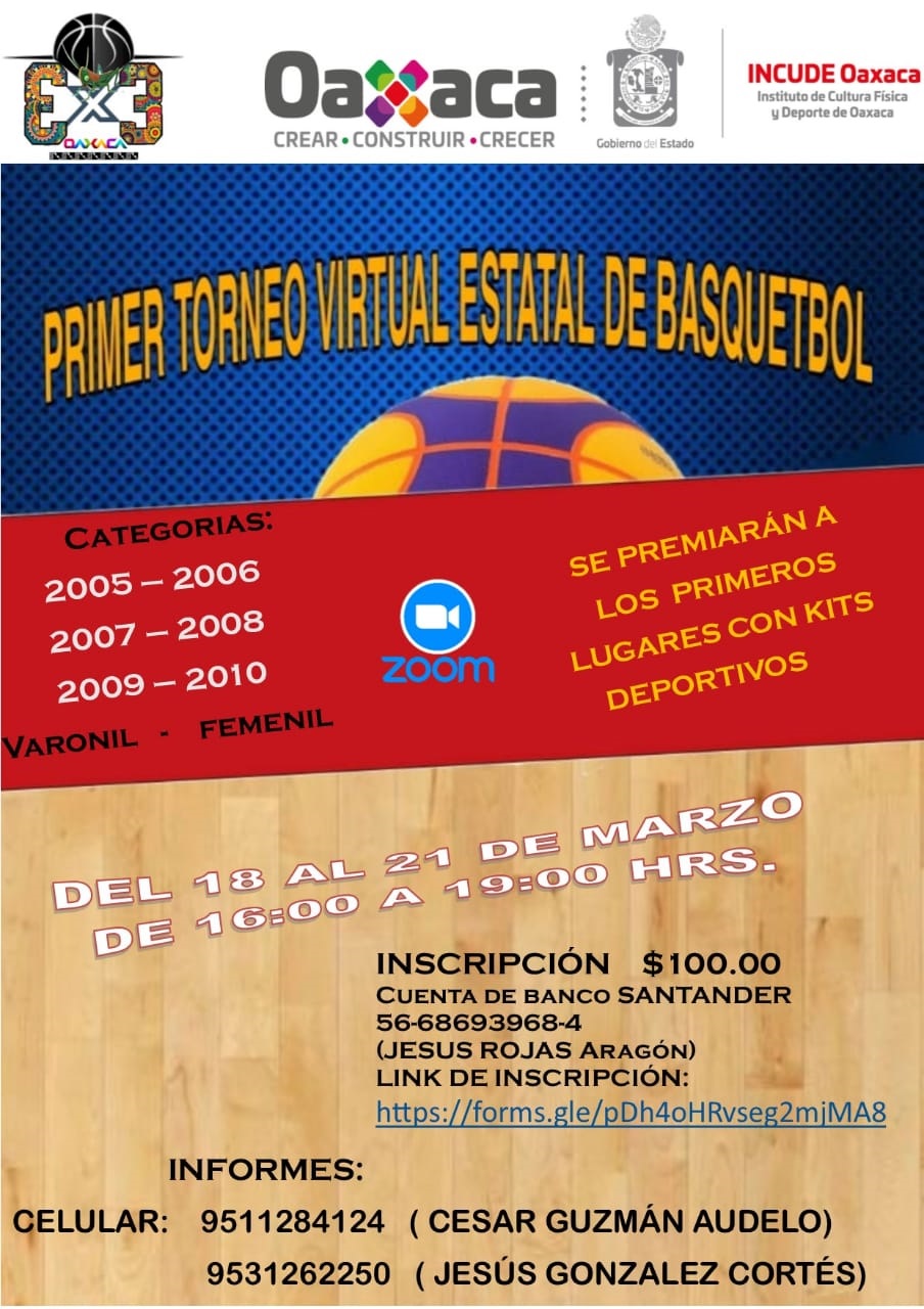 Con el apoyo del Incude Oaxaca este 18 de marzo inicia el Primer Torneo Virtual Estatal de Basquetbol