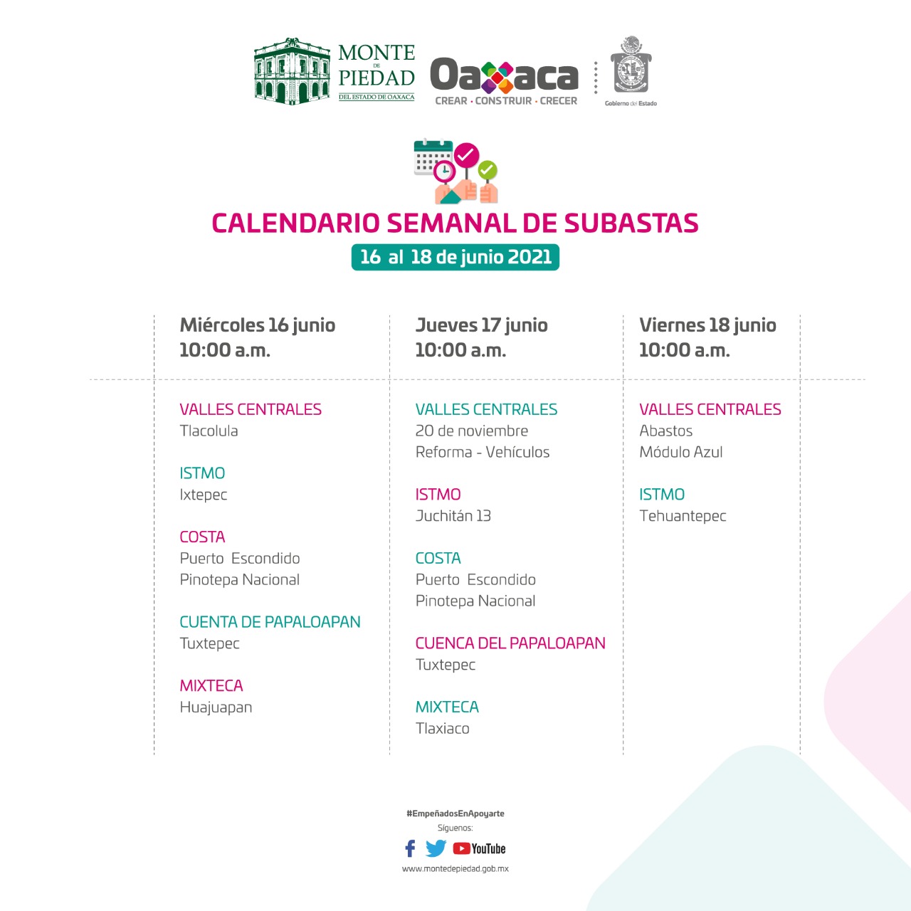 Invita Monte de Piedad del Estado de Oaxaca a participar en subastas de prendas