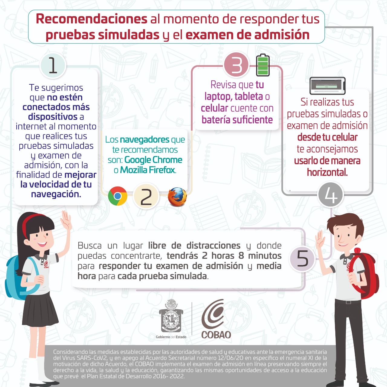 Realizará Cobao examen de admisión en línea