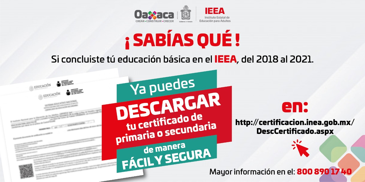 Imprime tu certificado de educación básica del IEEA Oaxaca