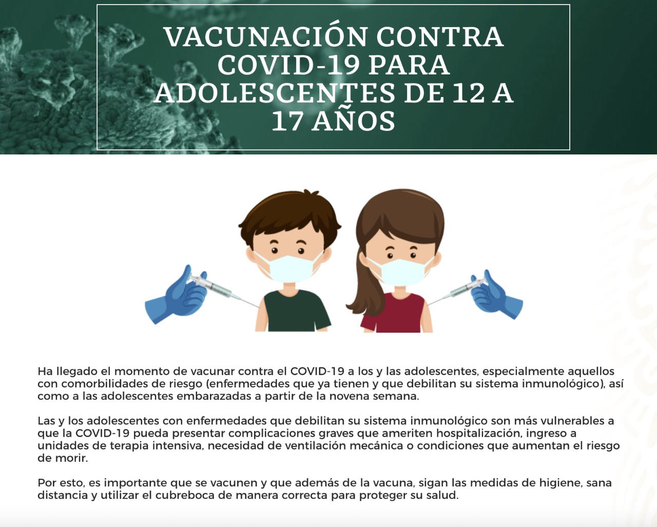 Vacunación contra COVID-19 para adolescentes de 12 a 17 años – Coordinación  de Comunicación Social del Gobierno del Estado