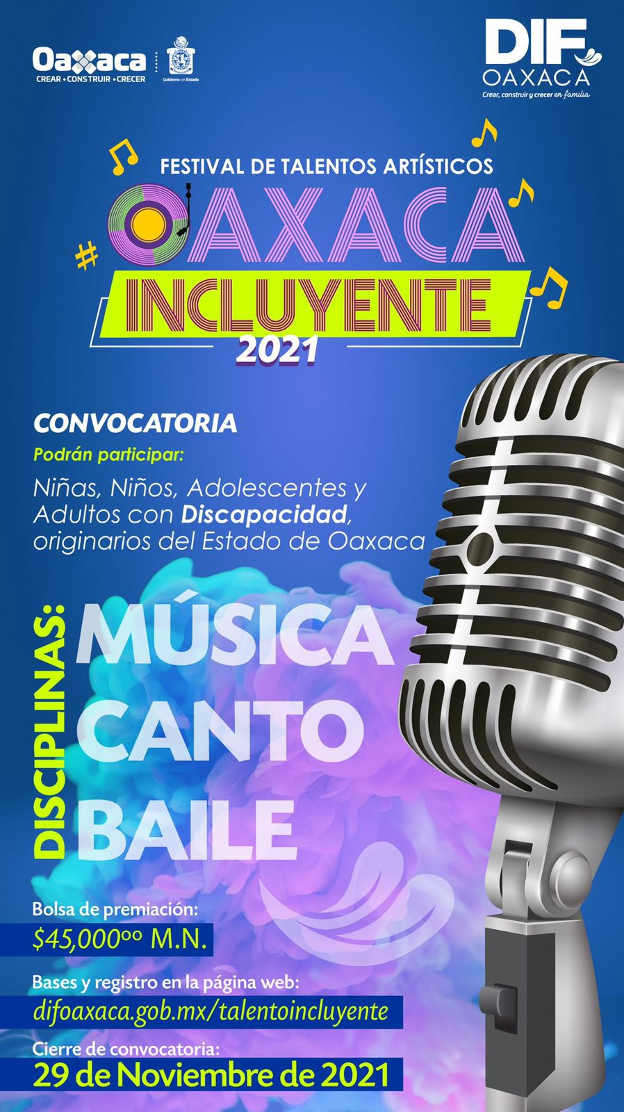 En el marco del Día Internacional de las Personas con Discapacidad, IMM invita a participar en el “Festival de Talentos Artísticos Oaxaca Incluyente 2021”