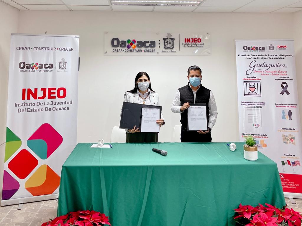 Firma IOAM e Injeo, convenio a favor de las y los jóvenes migrantes oaxaqueños