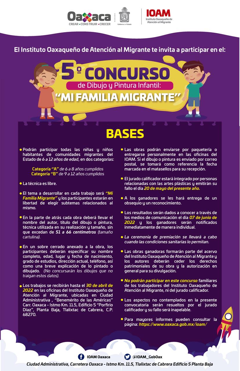 Convoca IOAM al Quinto Concurso de Dibujo y Pintura Infantil: Mi Familia Migrante – Coordinación de Comunicación Social del Gobierno del Estado Convoca IOAM al Quinto Concurso de Dibujo y Pintura Infantil: Mi Familia Migrante – Coordinación de Comunicación Social del Gobierno del Estado