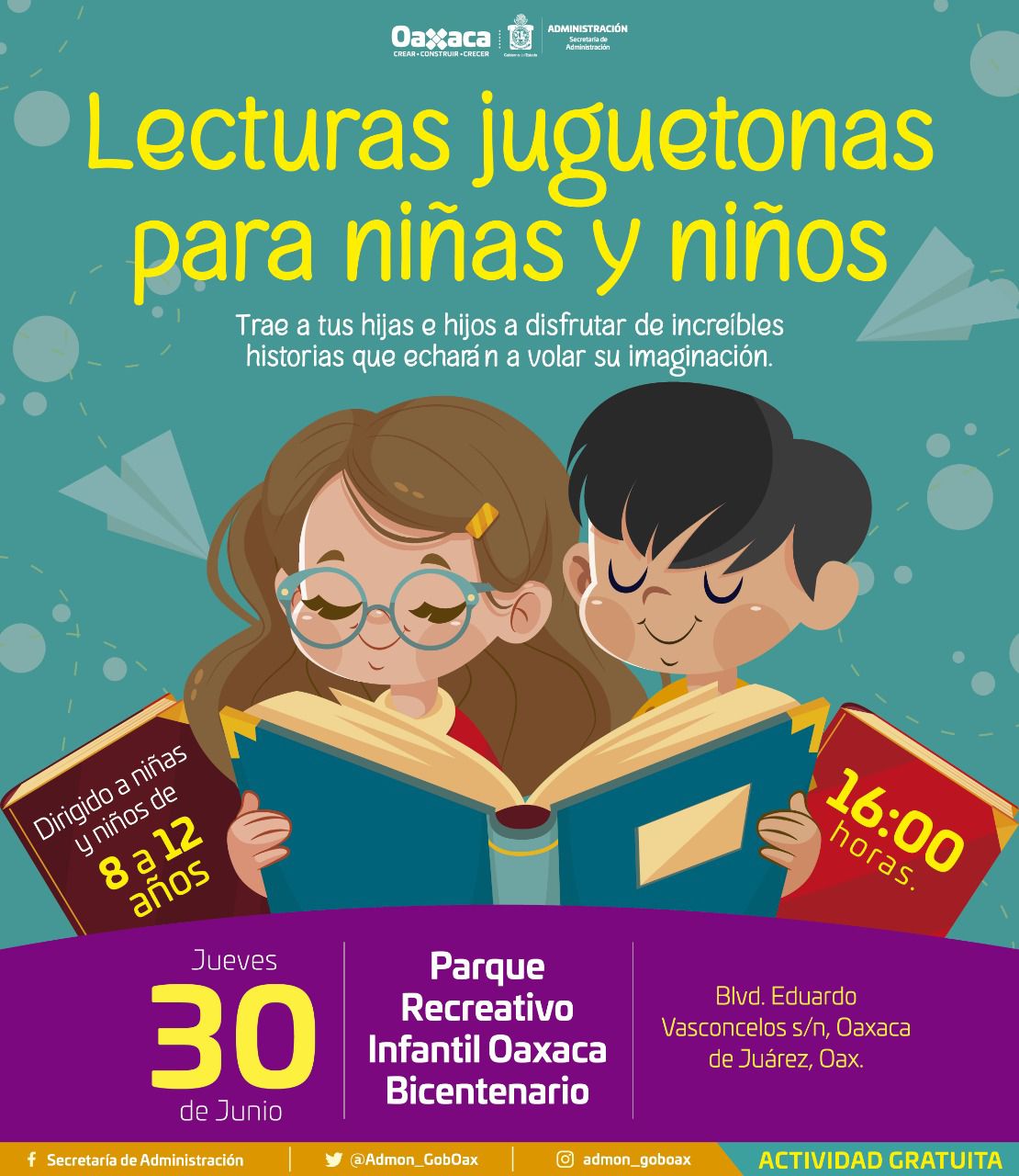 Este jueves, ‘Lecturas Juguetonas’ en el Parque Oaxaca Bicentenario