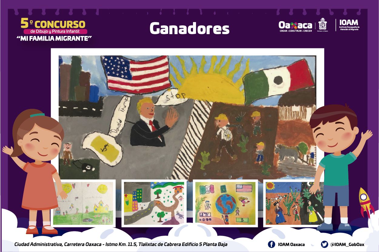 Da a conocer IOAM a ganadores del Quinto Concurso de  Dibujo y Pintura Infantil: Mi Familia Migrante