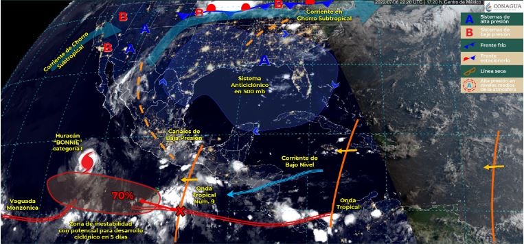 Permanecerán tormentas eléctricas y ambiente caluroso en el estado por onda tropical N°9