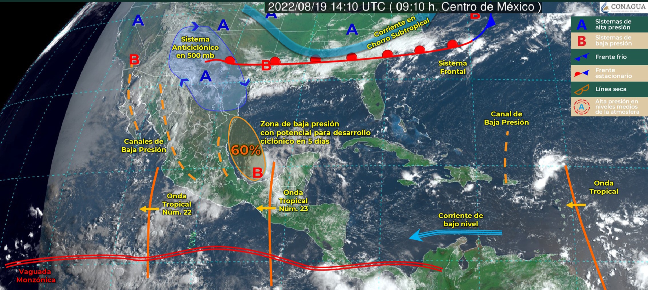 Onda tropical número 23 y zona de baja presión mantendrá temporal de lluvias