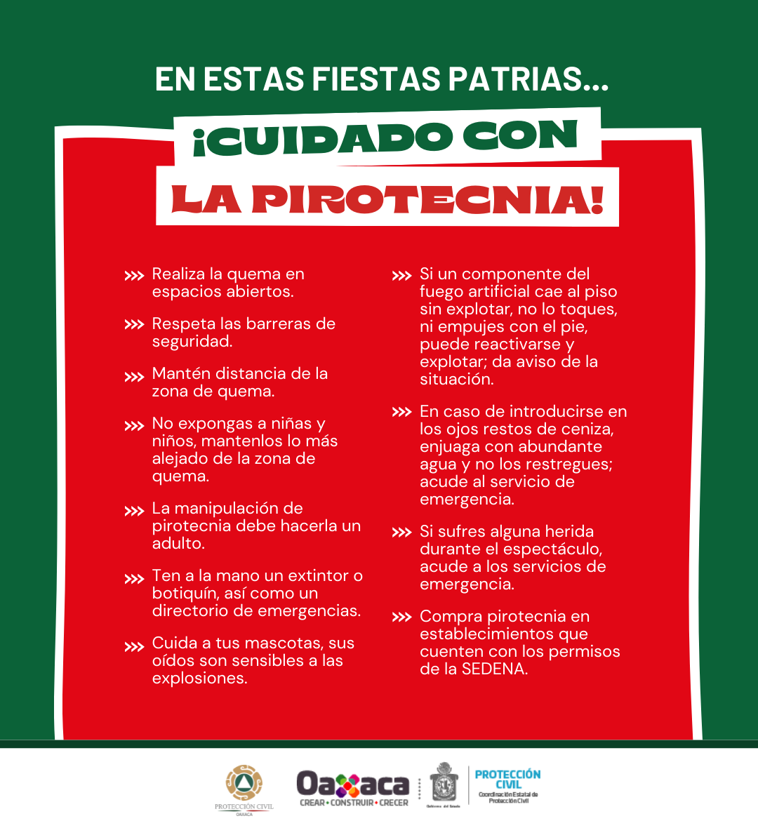 Emite CEPCO recomendaciones preventivas ante comercialización y manipulación de artificios pirotécnicos por fiestas patrias