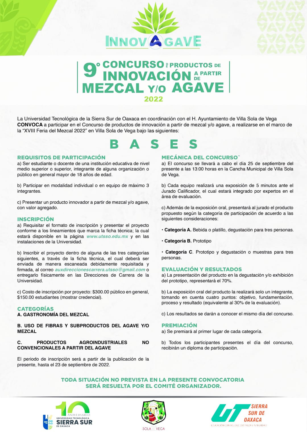 Convoca la UTSSO a participar en la 9ª edición del concurso Innovagave 2022, en Villa Sola de Vega