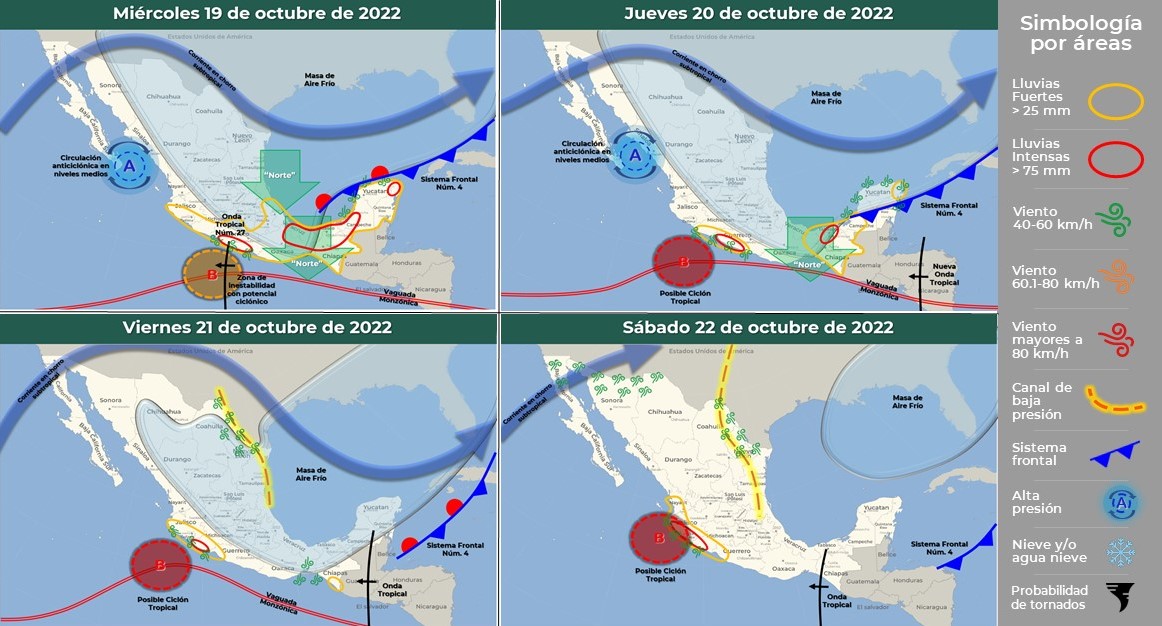 Frente frío 4 provoca evento de norte para el Istmo y Golfo de Tehuantepec; se mantendrá las próximas 48 horas