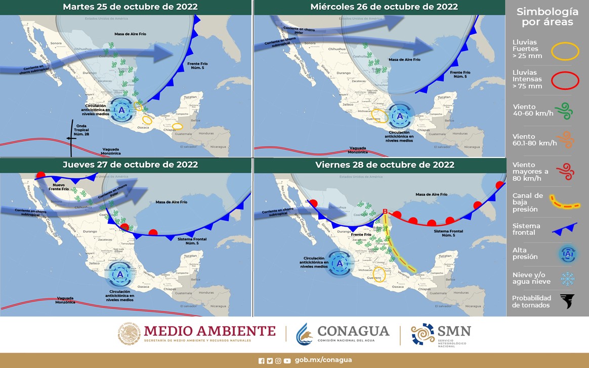 Frente frío 5 influirá de manera moderada a territorio oaxaqueño; disminuirán lluvias