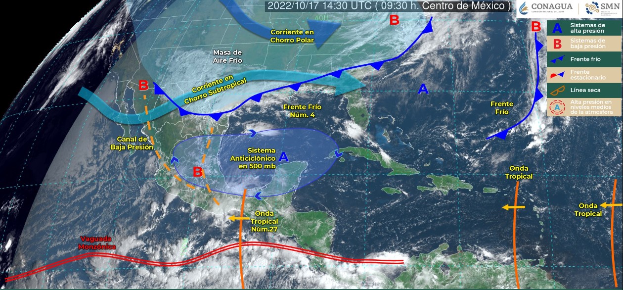 Frente frío cuatro y onda tropical 27 ocasionarán lluvias con tormentas eléctricas en Oaxaca