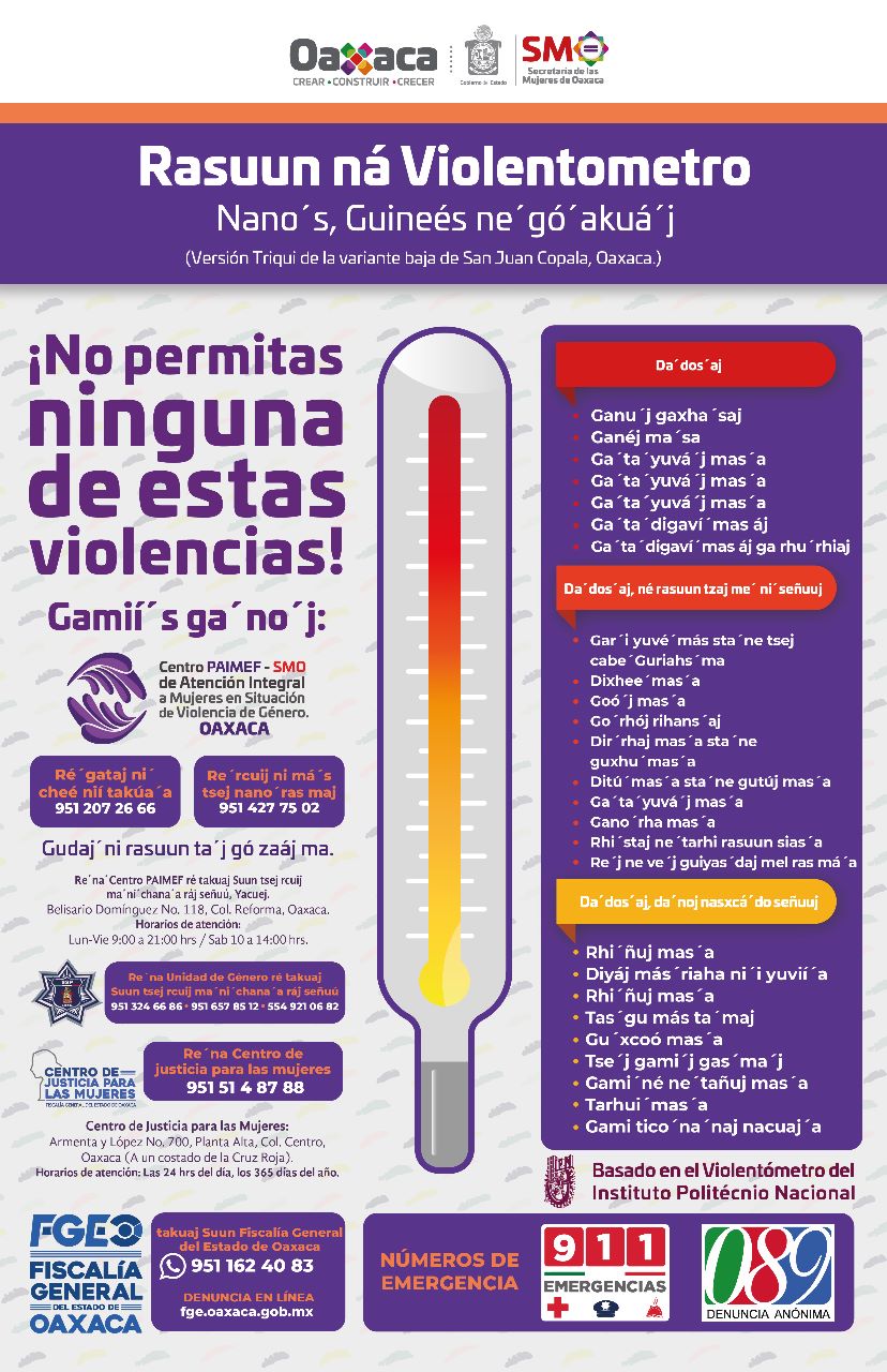 Para prevenir la violencia hacia mujeres, SMO difunde Violentómetro en lenguas originarias