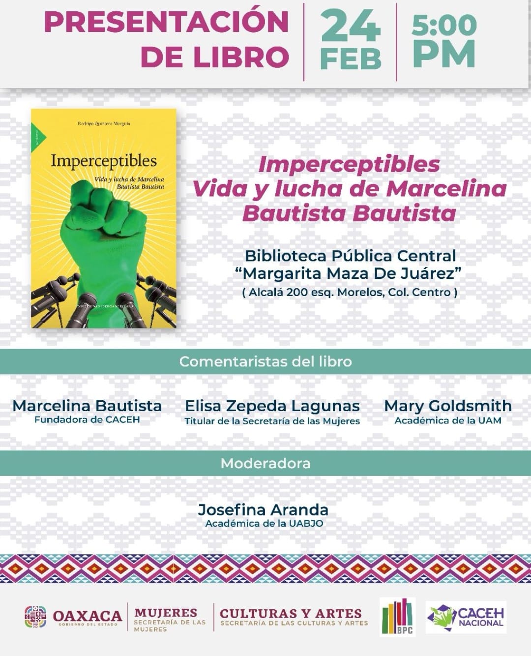 Invita SM a presentación del libro “Imperceptibles, vida y lucha de Marcelina Bautista”