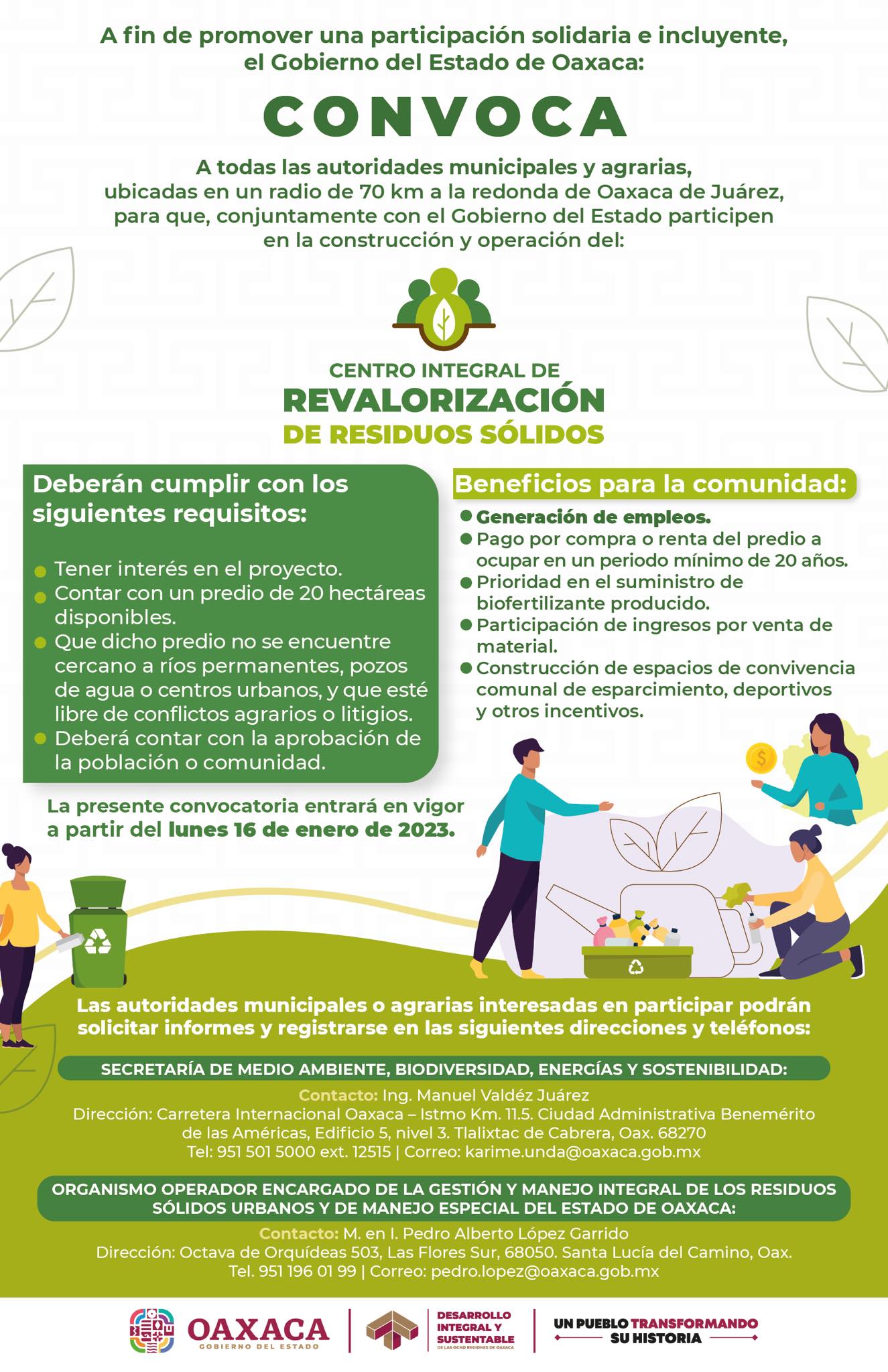 Convoca Gobierno del Estado a construcción y operación del Centro Integral de Revalorización de Residuos Sólidos