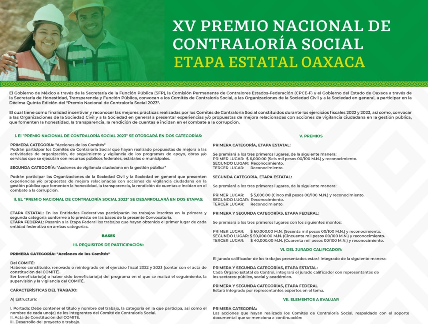  Convocan a XV edición del Premio Nacional de Contraloría Social 2023 en su etapa estatal
