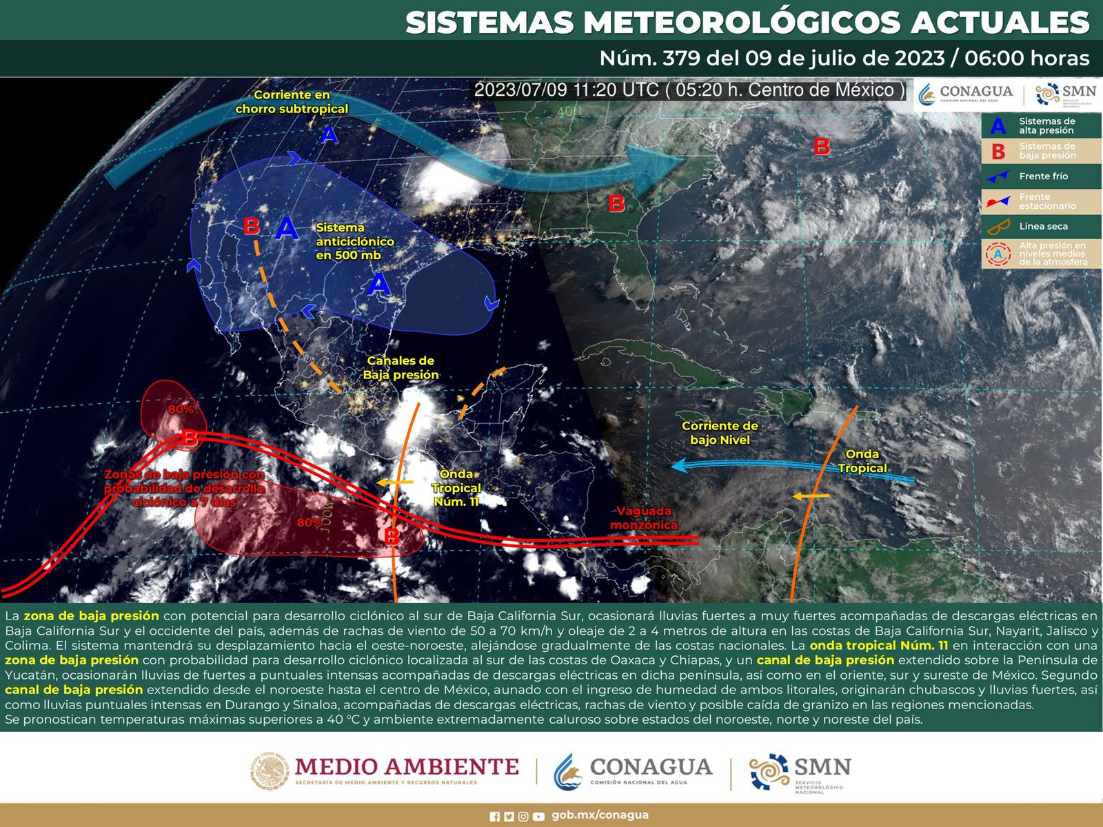 Onda tropical número 11 continuará generando lluvias, tormentas y actividad eléctrica
