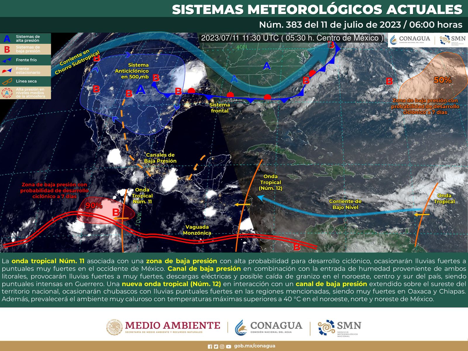 Onda tropical número 11 se aleja de la entidad, pero dejará lluvias fuertes en el estado