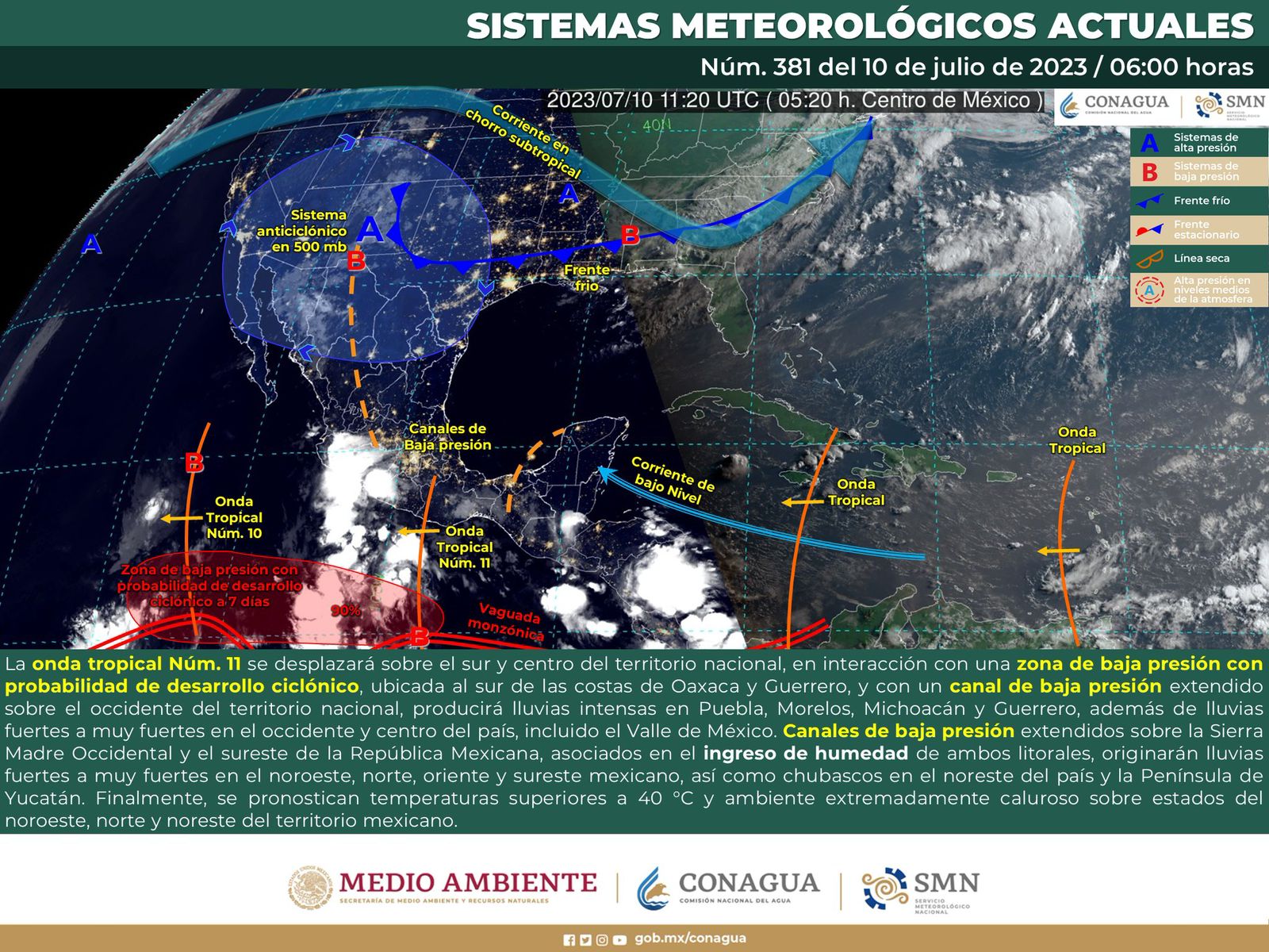 Se prevén tormentas durante la tarde por onda tropical número 11