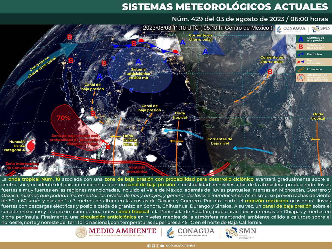 Onda tropical número 18 dejará lluvias, tormentas y viento en Oaxaca
