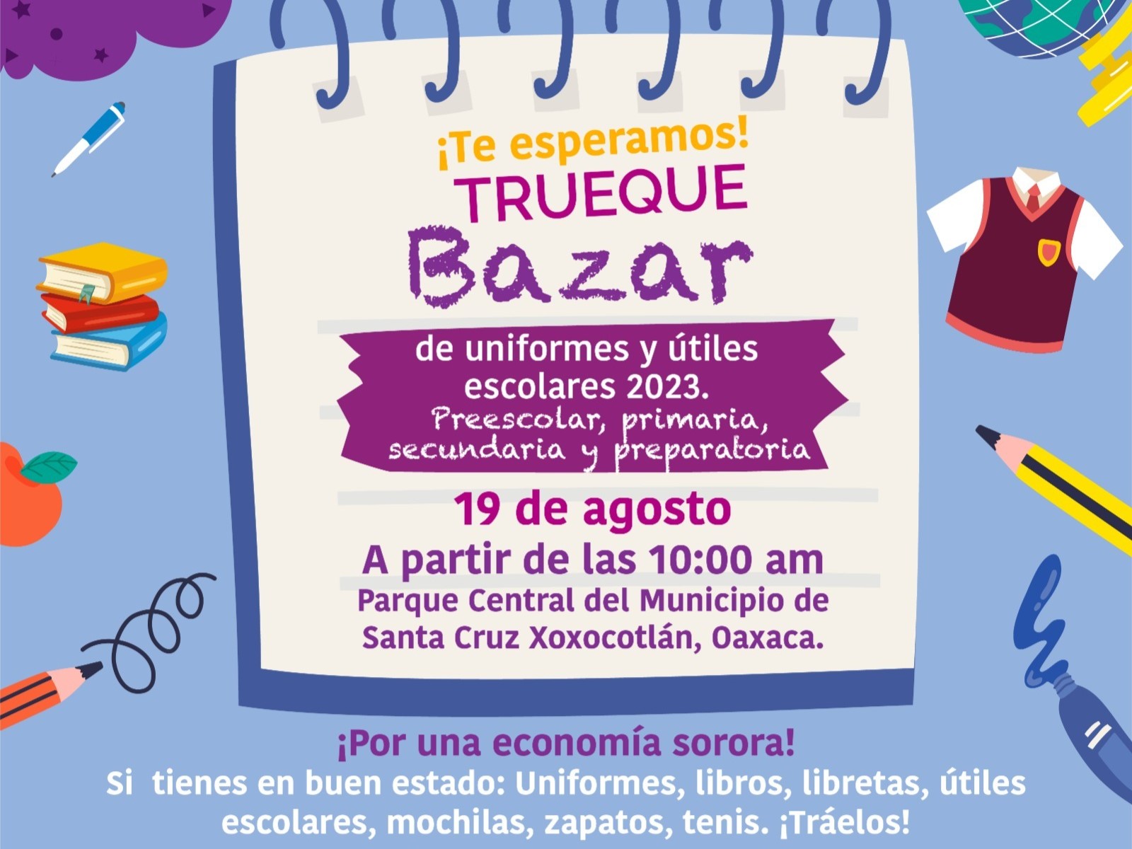 Invita Secretaría de las Mujeres a participar en trueque de útiles y uniformes escolares
