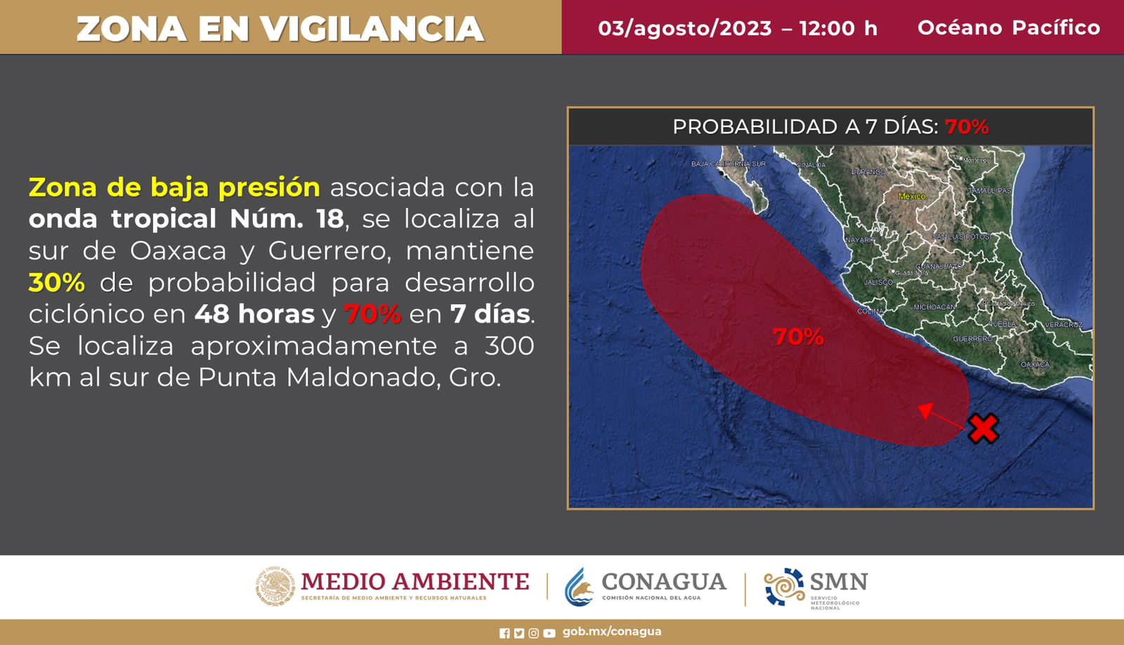 Alerta Protección Civil sobre posible ciclón tropical en las próximas 48 horas