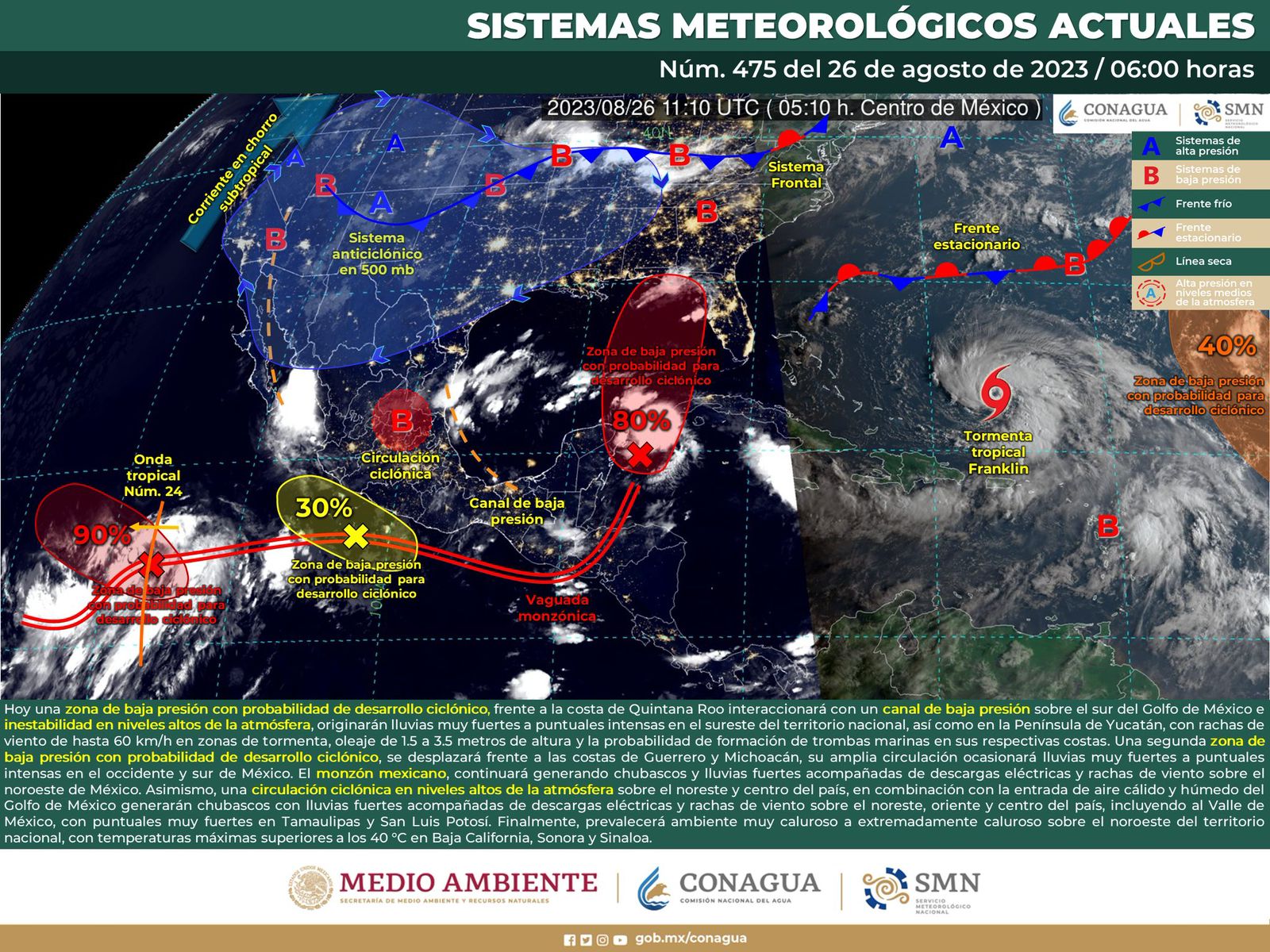 Se prevé una tarde de fuertes lluvias y actividad eléctrica en gran parte del estado