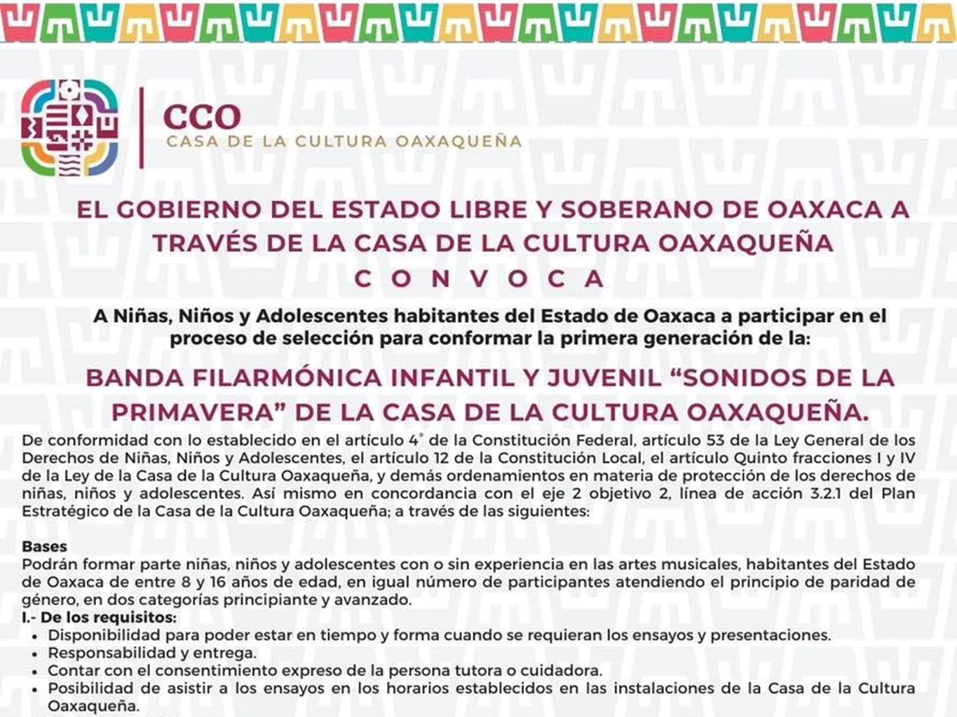 Convoca CCO a integrar la Banda Filarmónica Infantil y Juvenil Sonidos de la Primavera