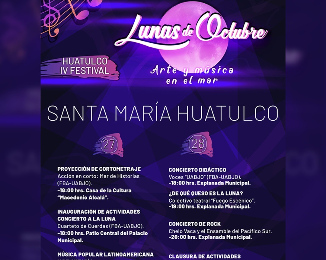 Invita Sectur Oaxaca a disfrutar del IV Festival Lunas de Octubre en Bahías de Huatulco
