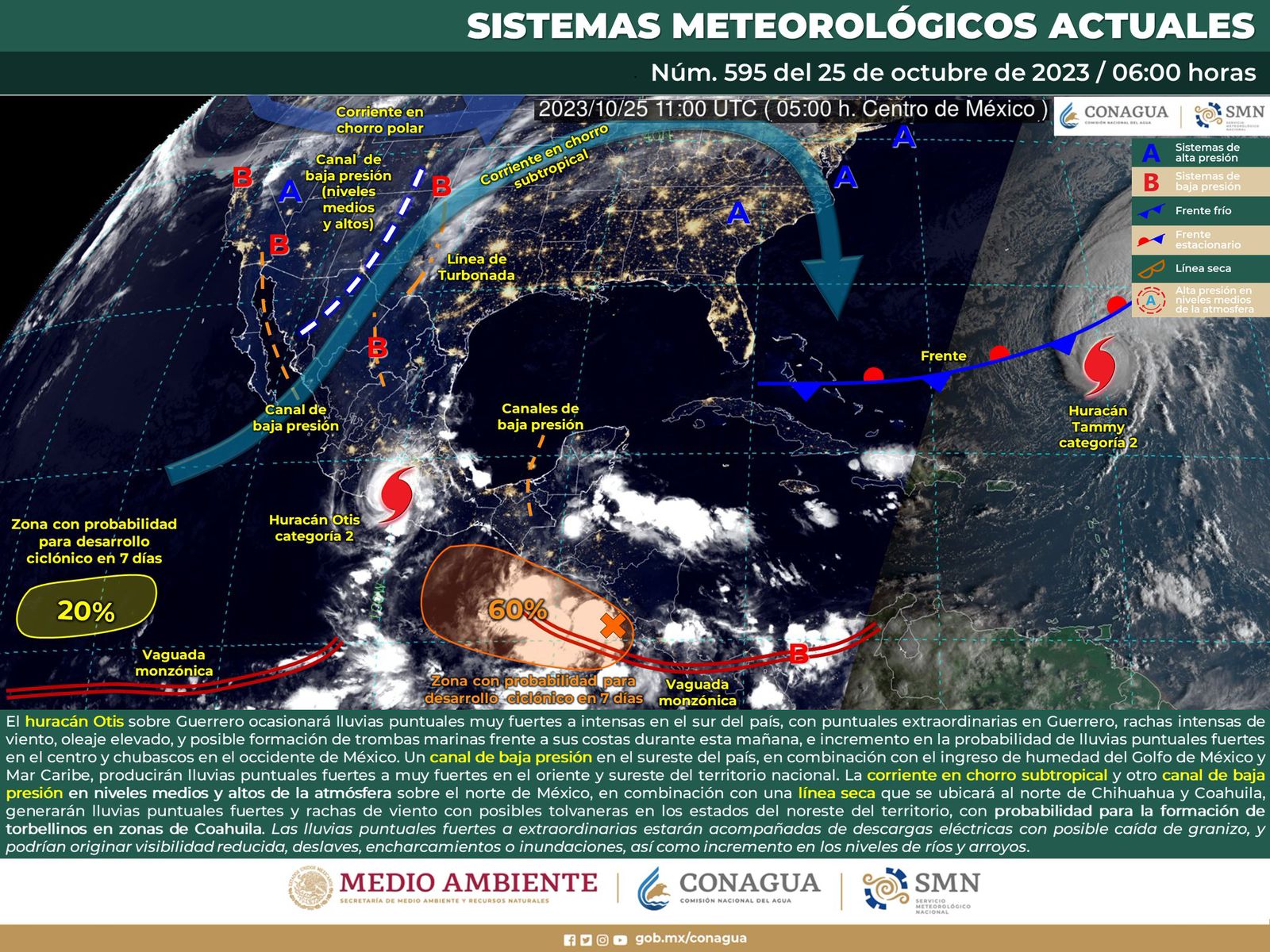 Continuarán las lluvias en Costa, Sierra Sur y Mixteca por paso del Huracán Otis