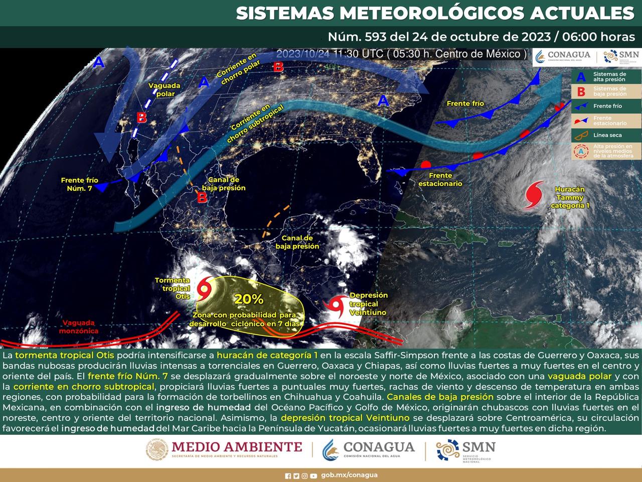 Dejará tormenta tropical Otis lluvias de variables intensidad en el estado
