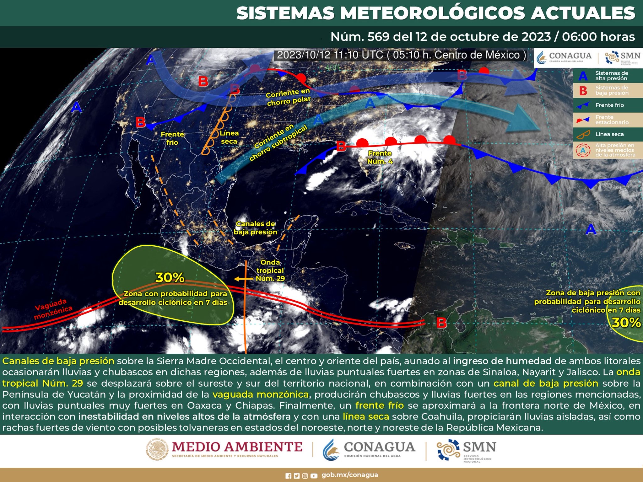 Se pronostican lluvias aisladas, actividad eléctrica y rachas de viento para este jueves