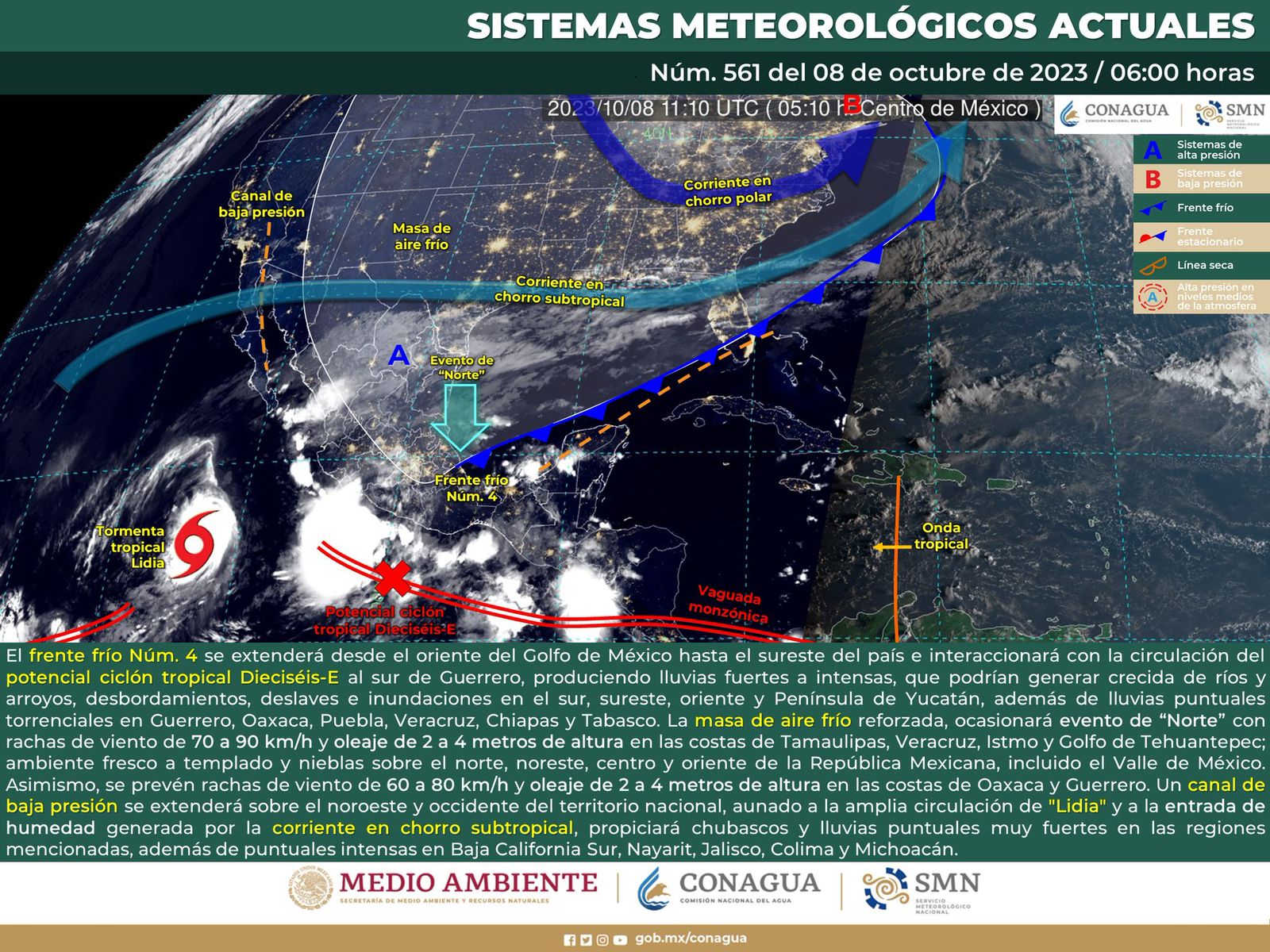 Se prevén lluvias fuertes aisladas, oleaje elevado y marejadas en zona costera