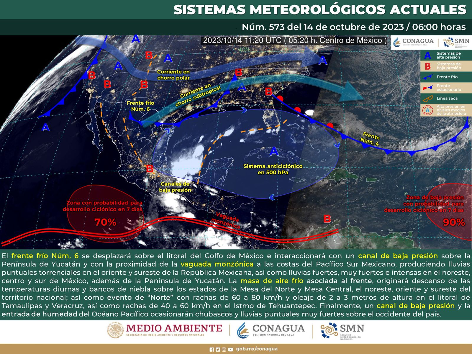 Canal de baja presión ocasionará lluvias con tormentas aisladas en el estado
