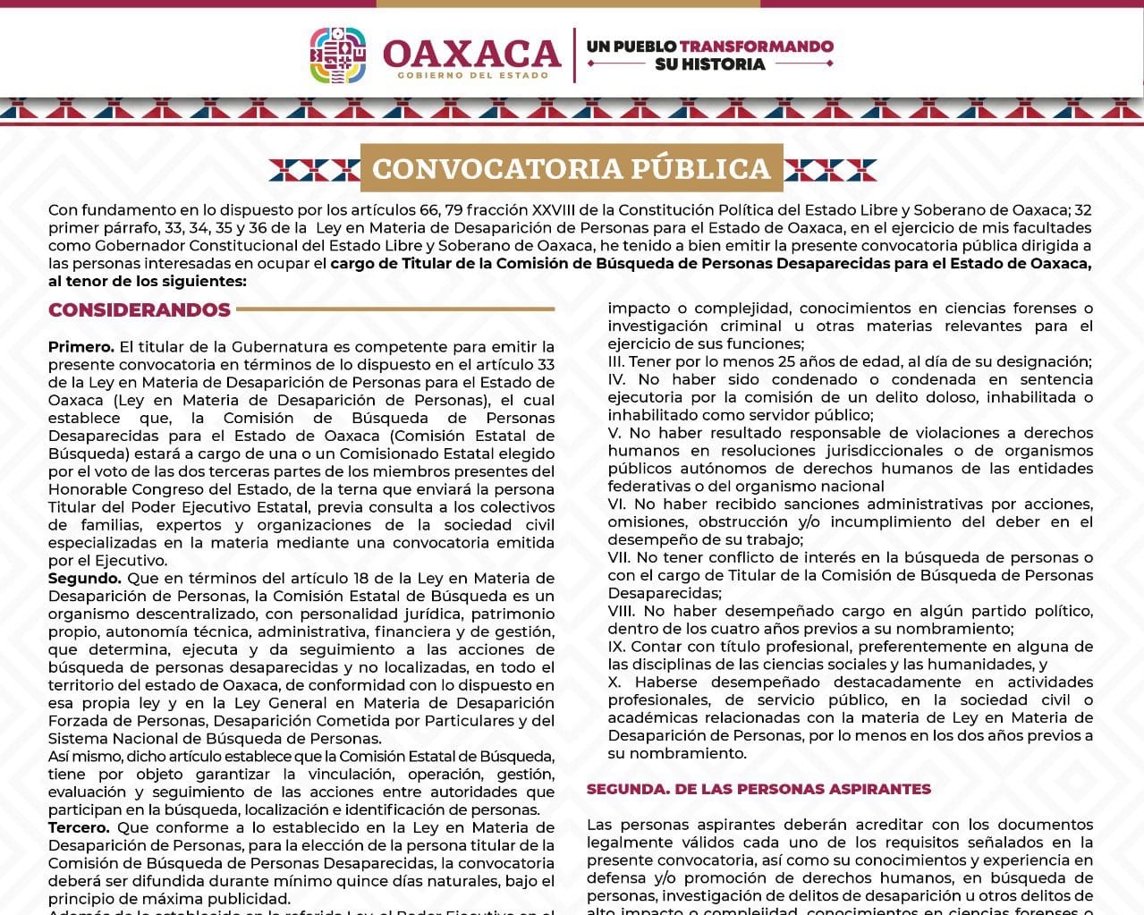 Presenta CADH Convocatoria Pública para la titularidad de la Comisión de Búsqueda de Personas Desaparecidas