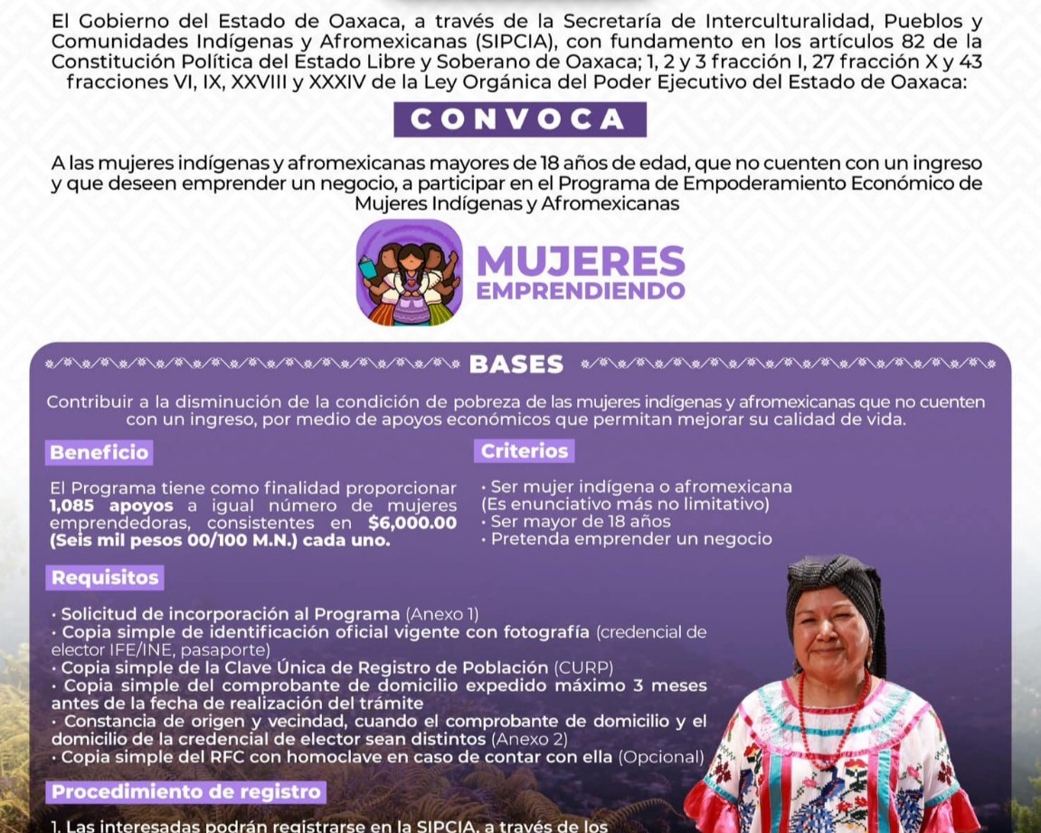 Convocan a participar en el Programa de Empoderamiento Económico de Mujeres Indígenas y Afromexicanas