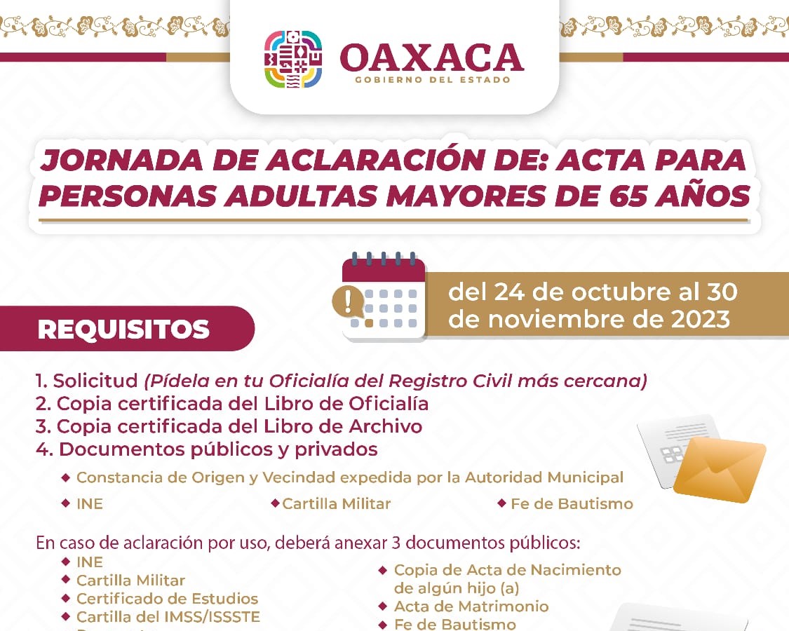 Continúa Registro Civil Jornada de Aclaración de Acta de Nacimiento gratuitas para personas mayores de 65 años