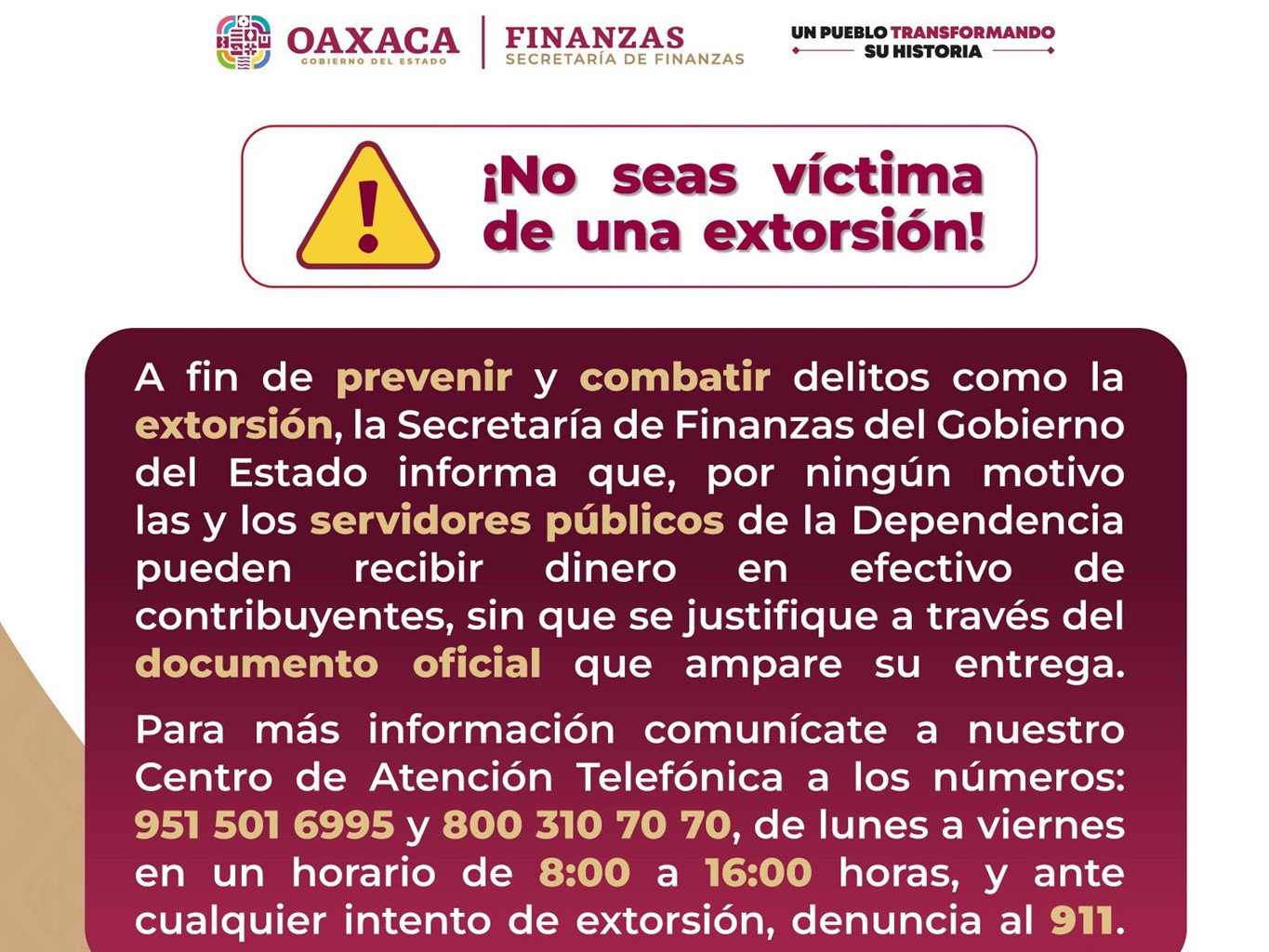 Previene Sefin a personas contribuyentes ante posibles casos de extorsión en procesos administrativos
